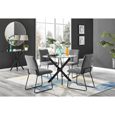 Dining table glass top 4 seater hot sale